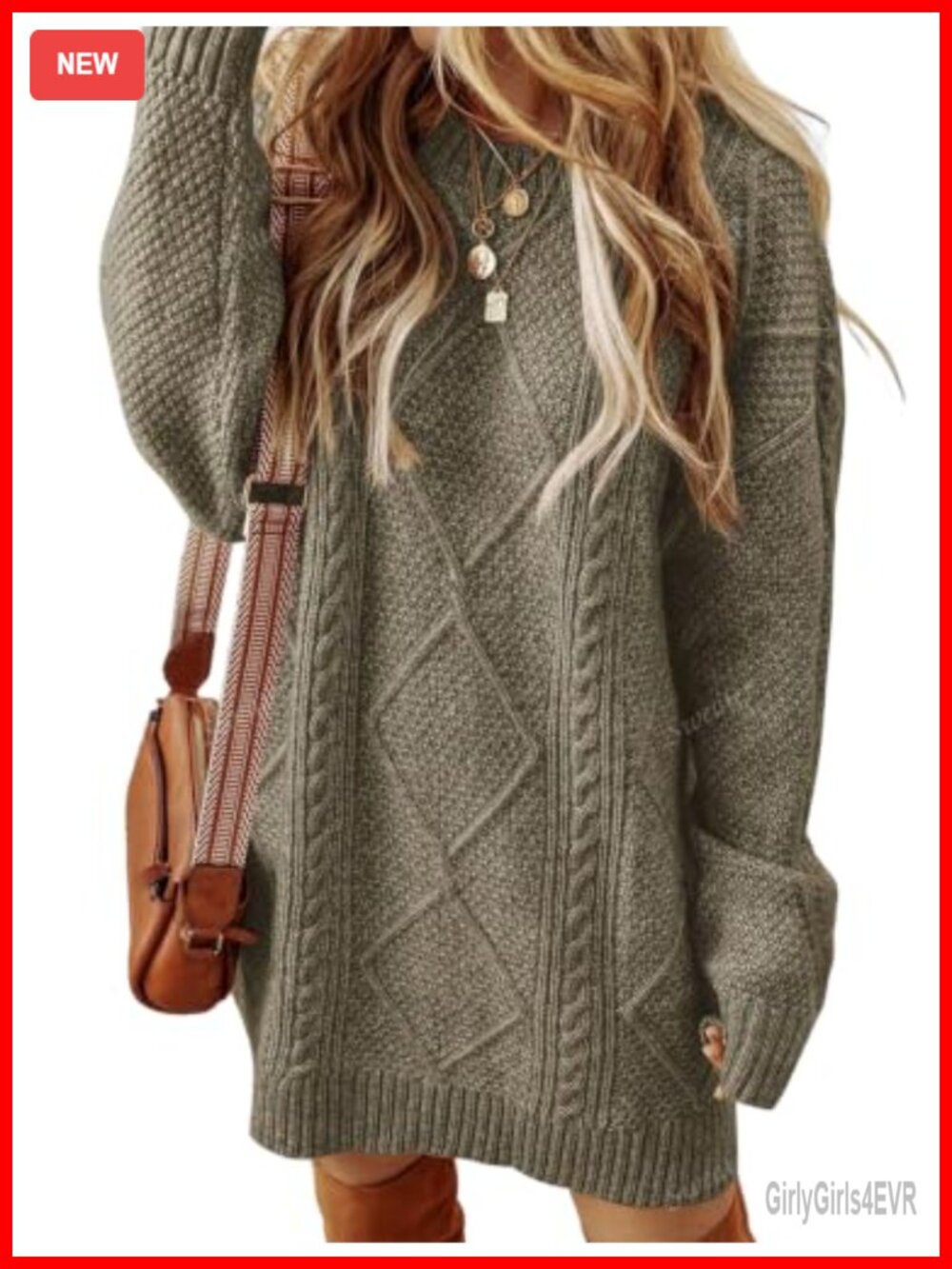 Cable Knit Sweater Dress Oversized Loose Fit Long Sleeve Pullover